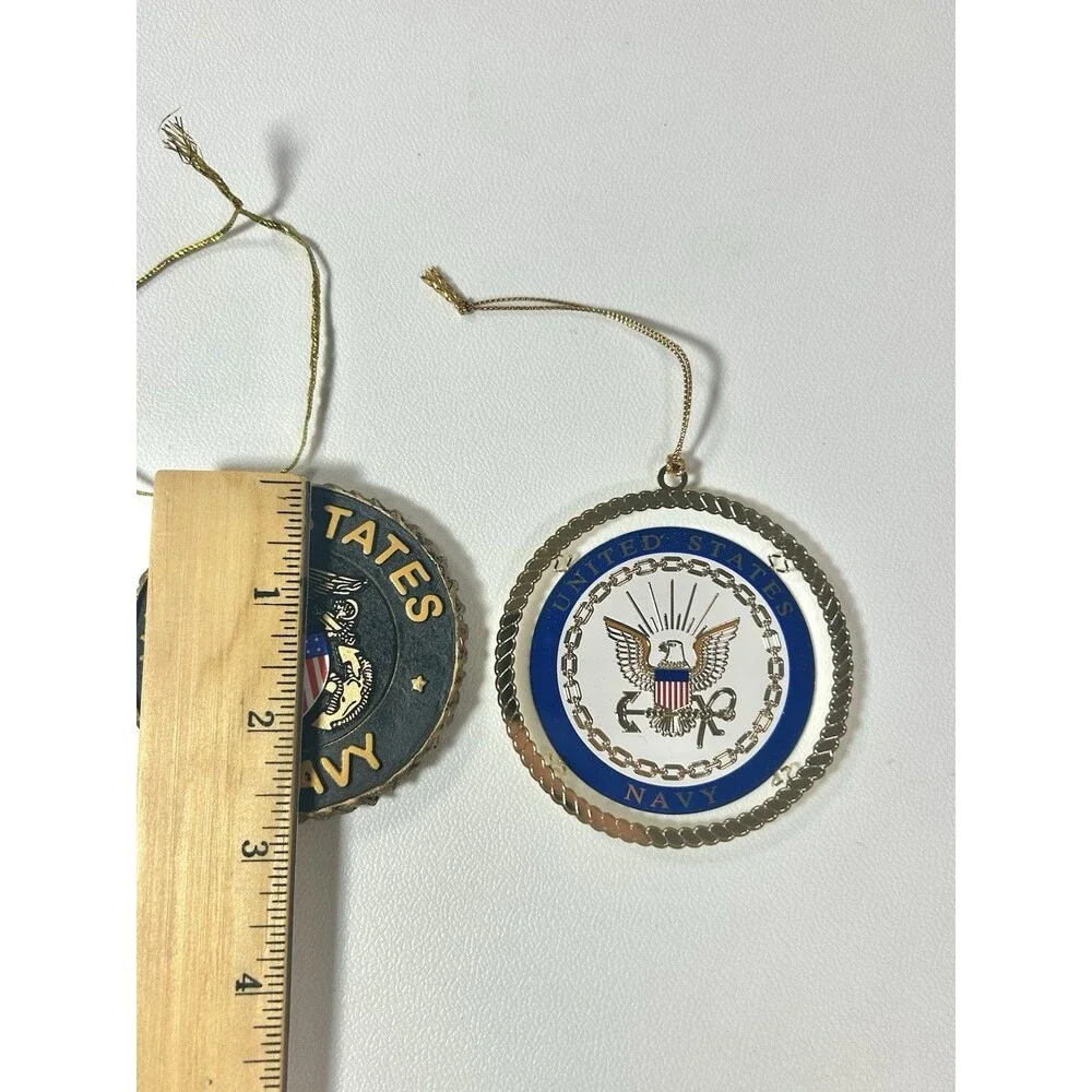 2 US Navy Christmas Ornament Military American Pride USA Gift Gold Tone Trim